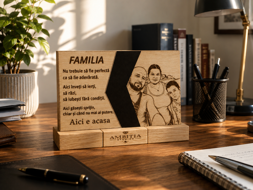 Plachetă personalizată din lemn – fotografie + mesaj
